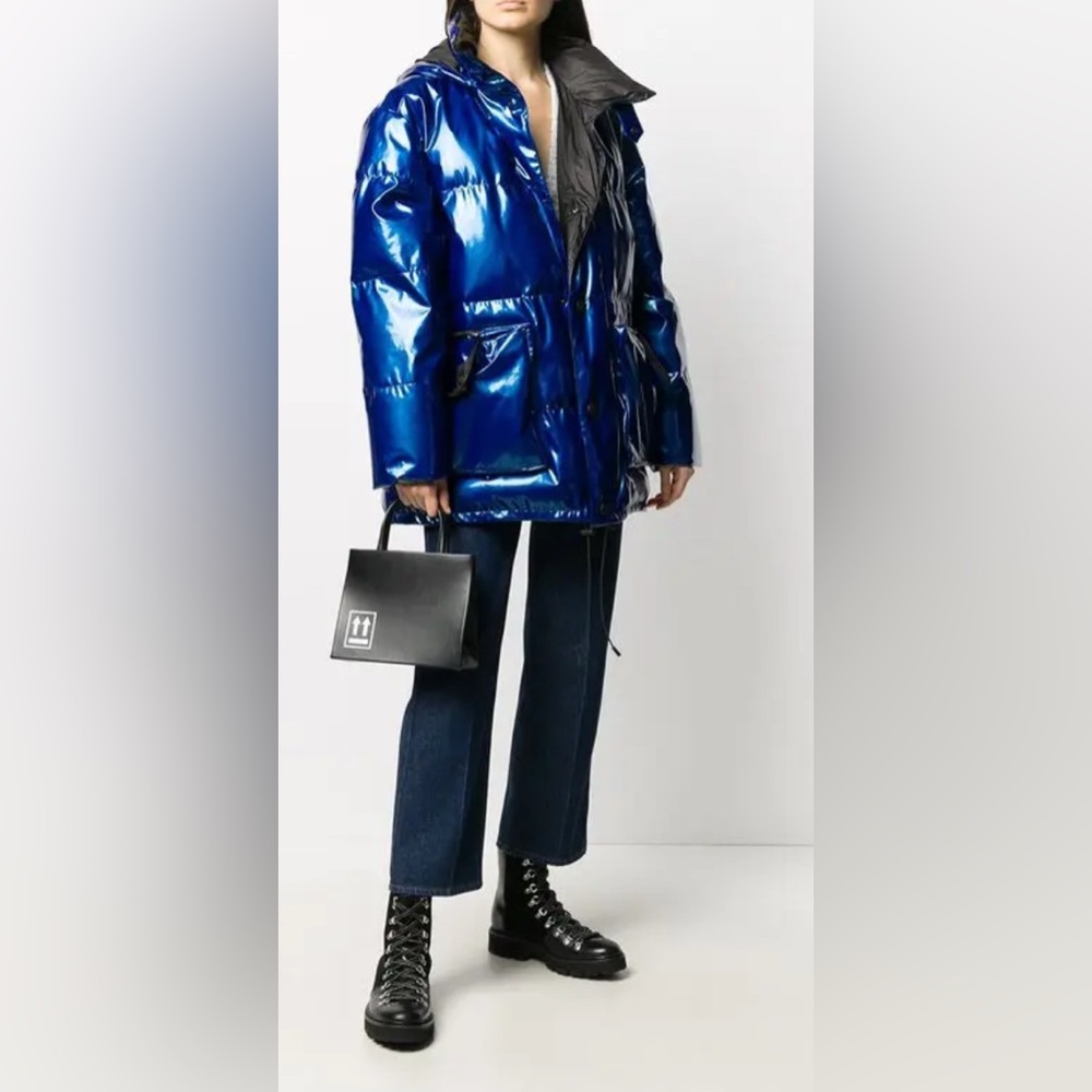 Mr & Mrs Italy Metallic Blue Padded Rain Coat Size Medium New